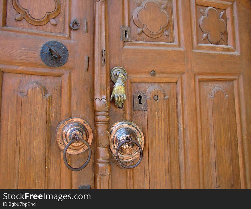 Brown, Handle, Fixture, Wood, Door, Home door