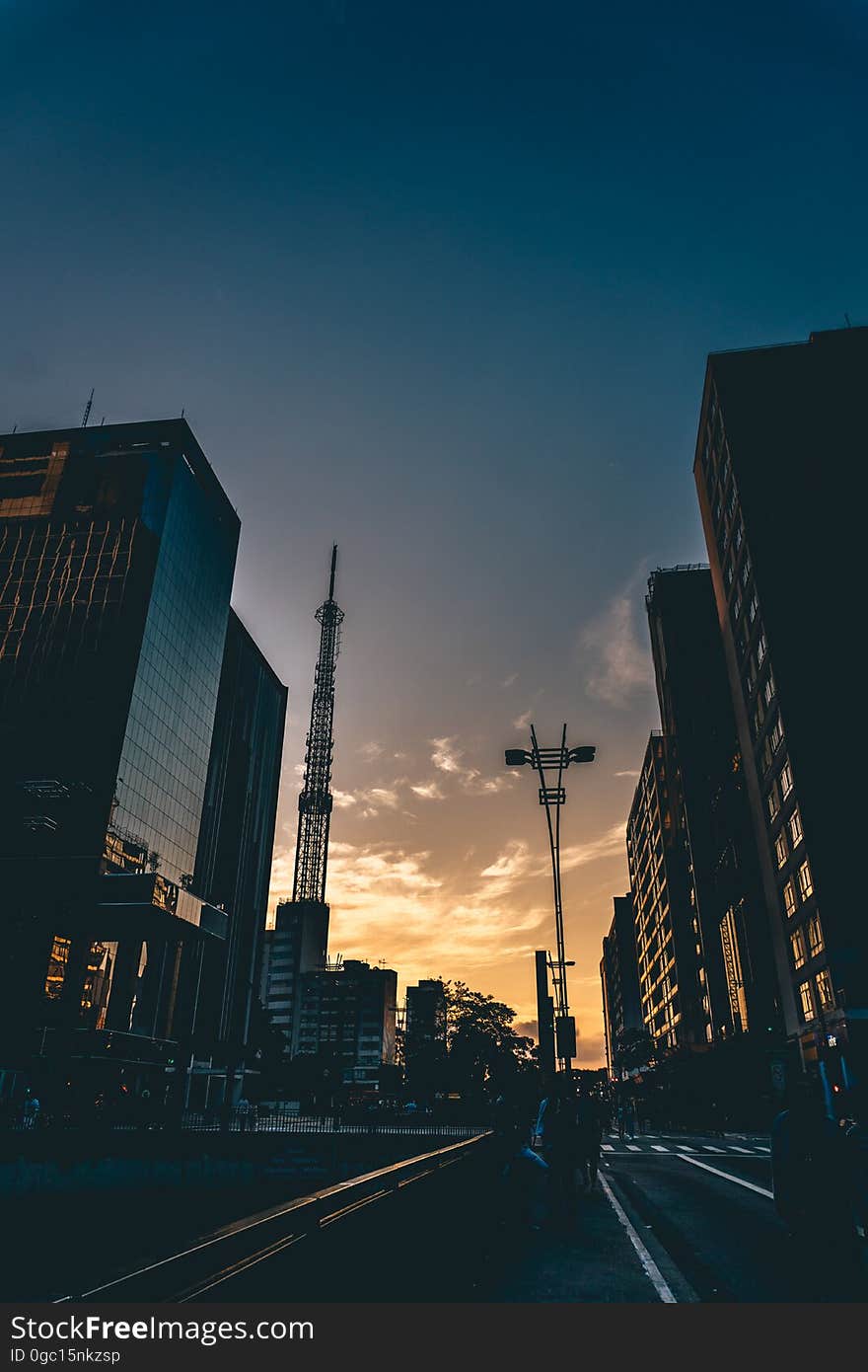 Silhouette of architecture of urban skyline at twilight. Silhouette of architecture of urban skyline at twilight.