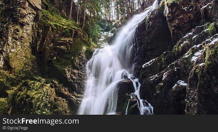 Waterfall running through a forest.