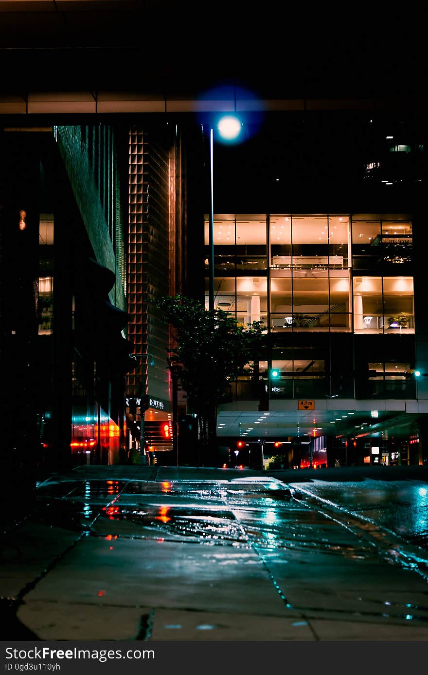 Night photograph of a Downtown Calgary street. Night photograph of a Downtown Calgary street