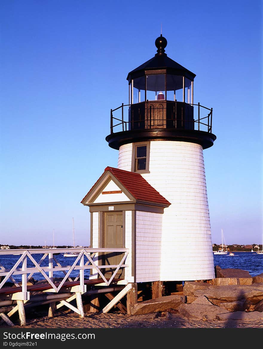 A white lighthouse in Nantucket.