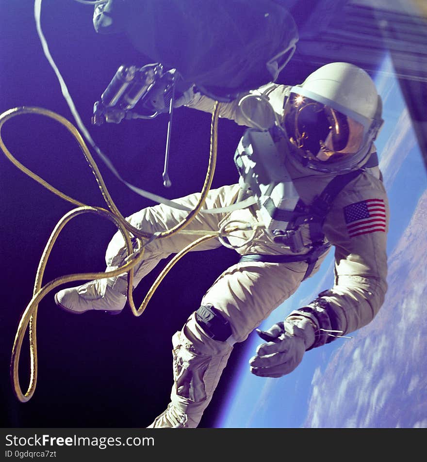 Edward H White, the first American to conduct a space walk during the Gemini IV mission on June 3 1965. Image Credit: NASA. Edward H White, the first American to conduct a space walk during the Gemini IV mission on June 3 1965. Image Credit: NASA