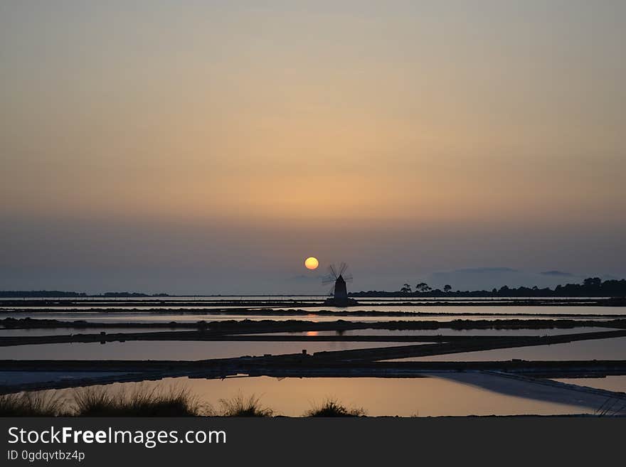 Silhouette of Windmill during Sunset