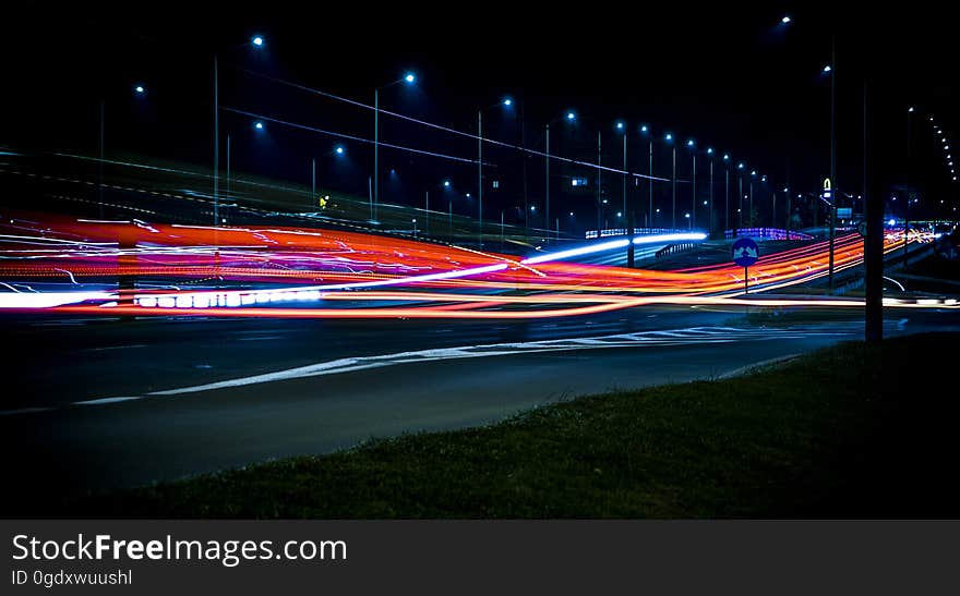 Long exposure of night traffic. Long exposure of night traffic.