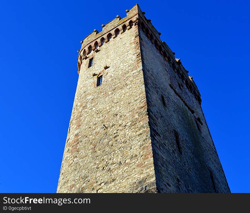 Low Angle View of Tower Against Clear Blue Sky