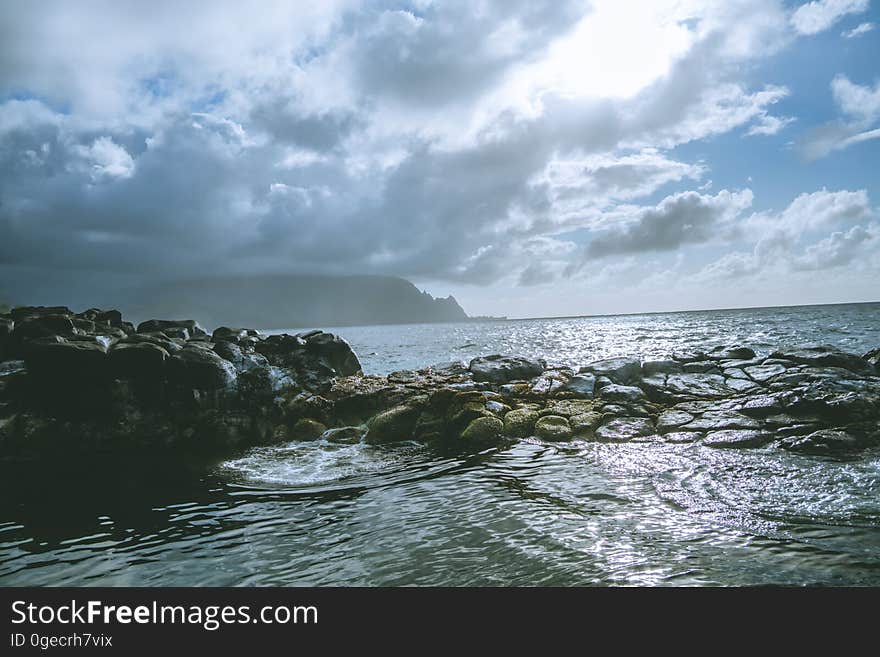 A seascape on a cloudy day.