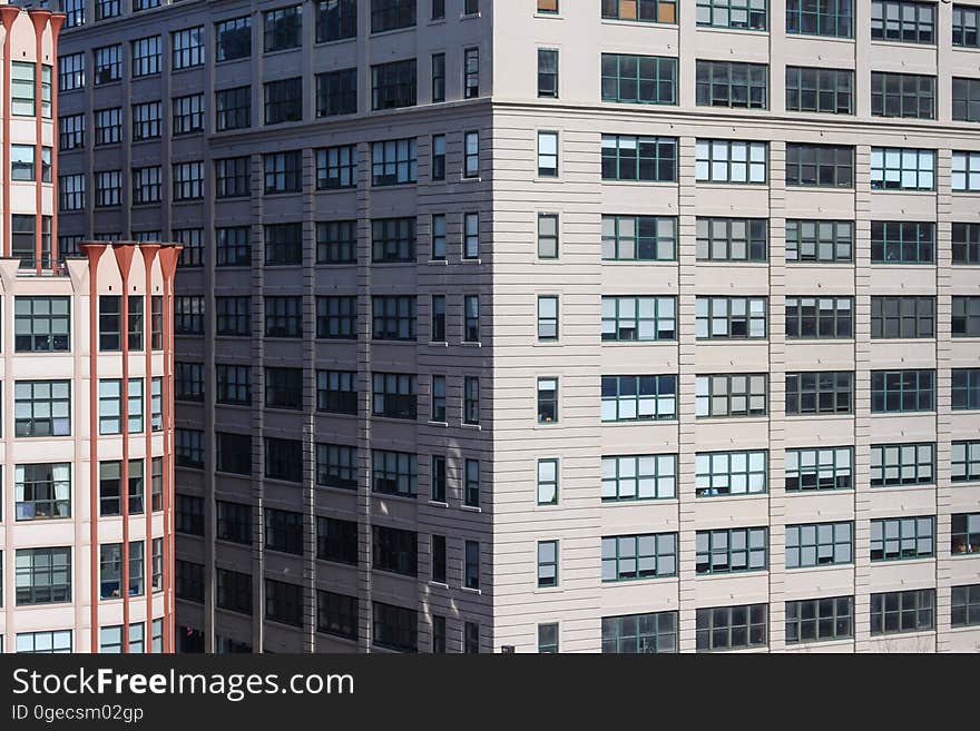 Exterior of downtown office buildings in city.