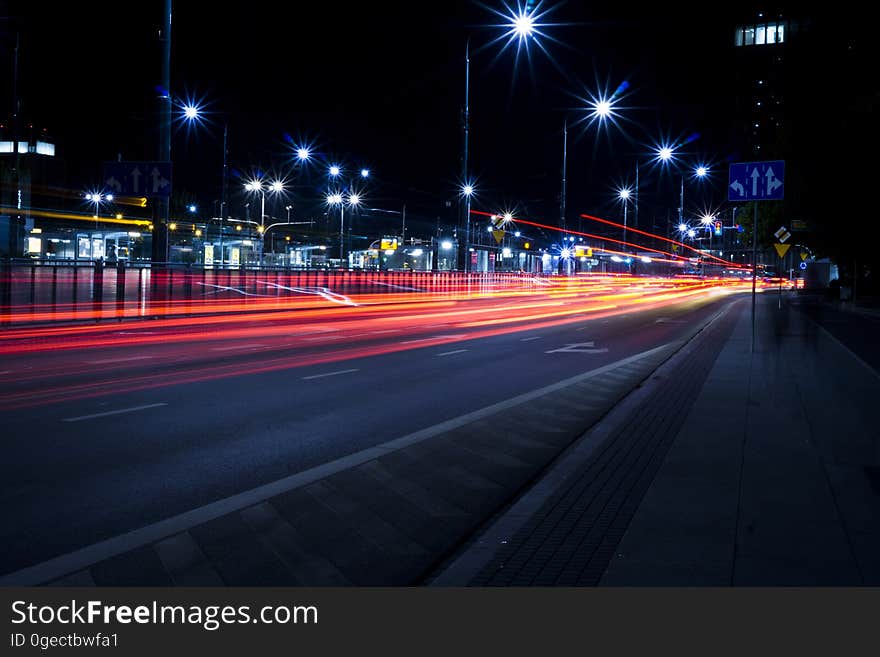 Light trails on an urban street. Light trails on an urban street.