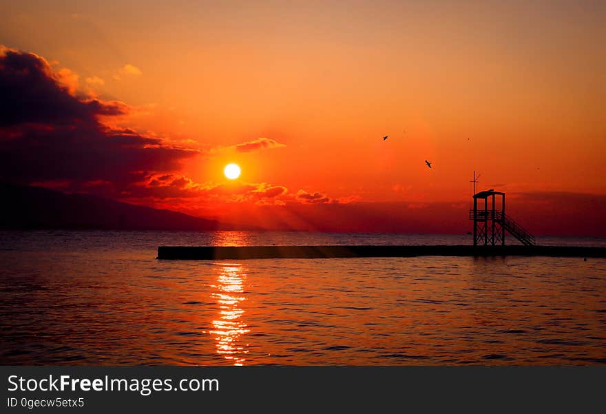 Afterglow, Horizon, Sunset, Sea