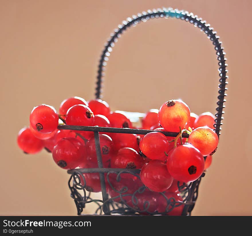 Red Cherries on Silver Metal Basket Photo