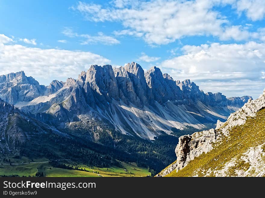 Beautiful mountain peaks on a sunny day.