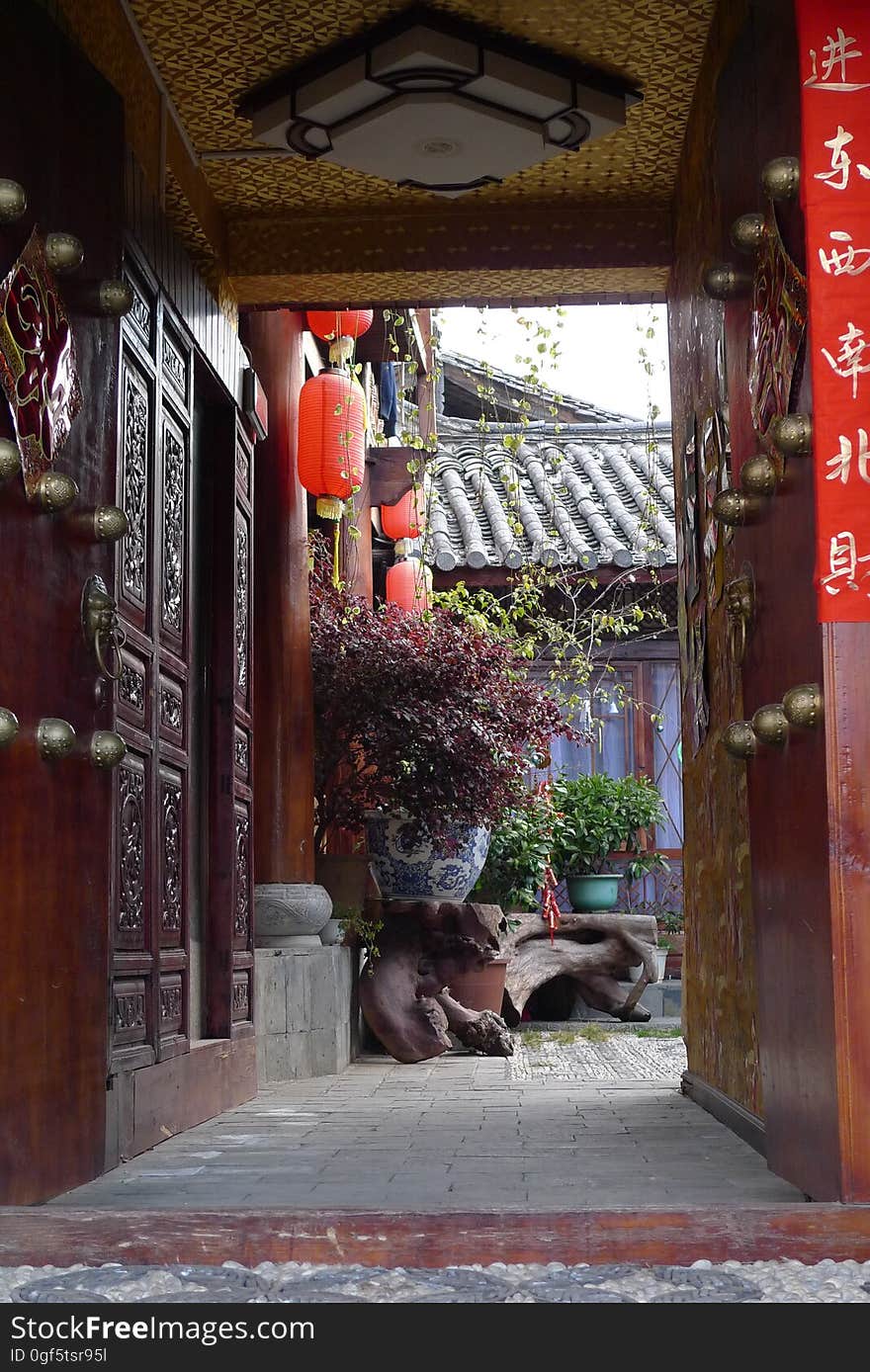 Plant, Architecture, Flowerpot, Chinese architecture, Red, Temple