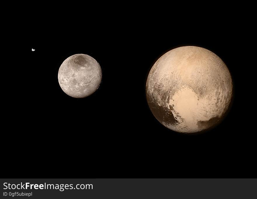 From the pictures released by NASA / New Horizons on July the 15th 2015. Sizes to scale but not the distances. Image Credit: NASA-JHUAPL-APL-SwRI-Camille Gévaudan. From the pictures released by NASA / New Horizons on July the 15th 2015. Sizes to scale but not the distances. Image Credit: NASA-JHUAPL-APL-SwRI-Camille Gévaudan