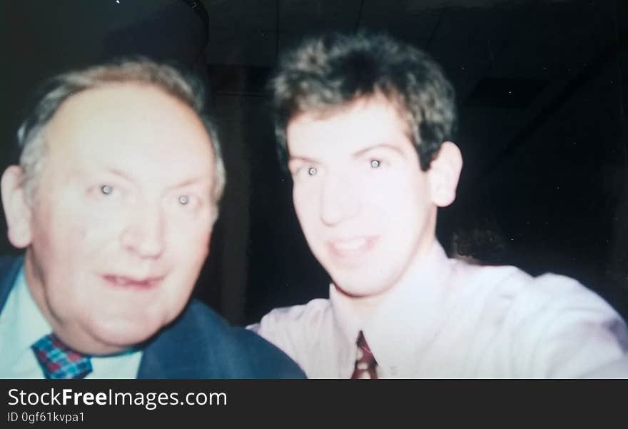 A selfie with Dad from the days of photographic film. Taken at the Portmarnock Country Club as we celebrated on New Year&#x27;s eve in 1997