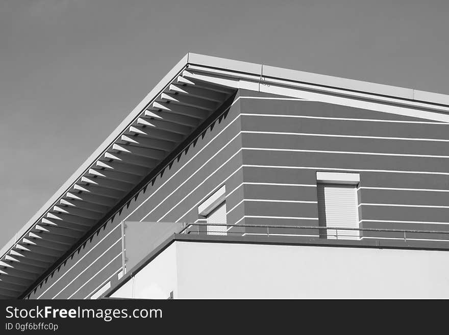 Rooftop and the exterior of a modern building. Rooftop and the exterior of a modern building.