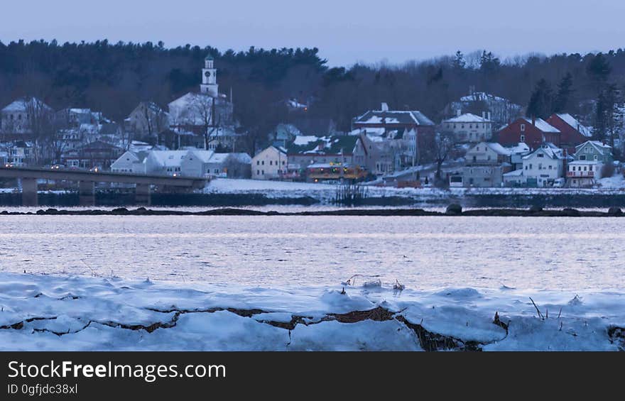 Smooth chunks of tidal ice overlooking Wiscasset Harbor in Edgecomb, Maine, USA. Smooth chunks of tidal ice overlooking Wiscasset Harbor in Edgecomb, Maine, USA.