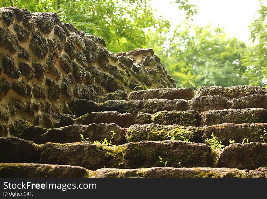 Stone stairway and an old natural stone wall. Stone stairway and an old natural stone wall.