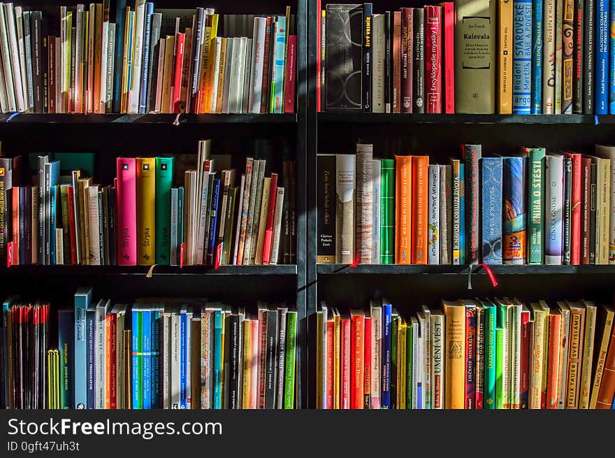 Books in Black Wooden Book Shelf