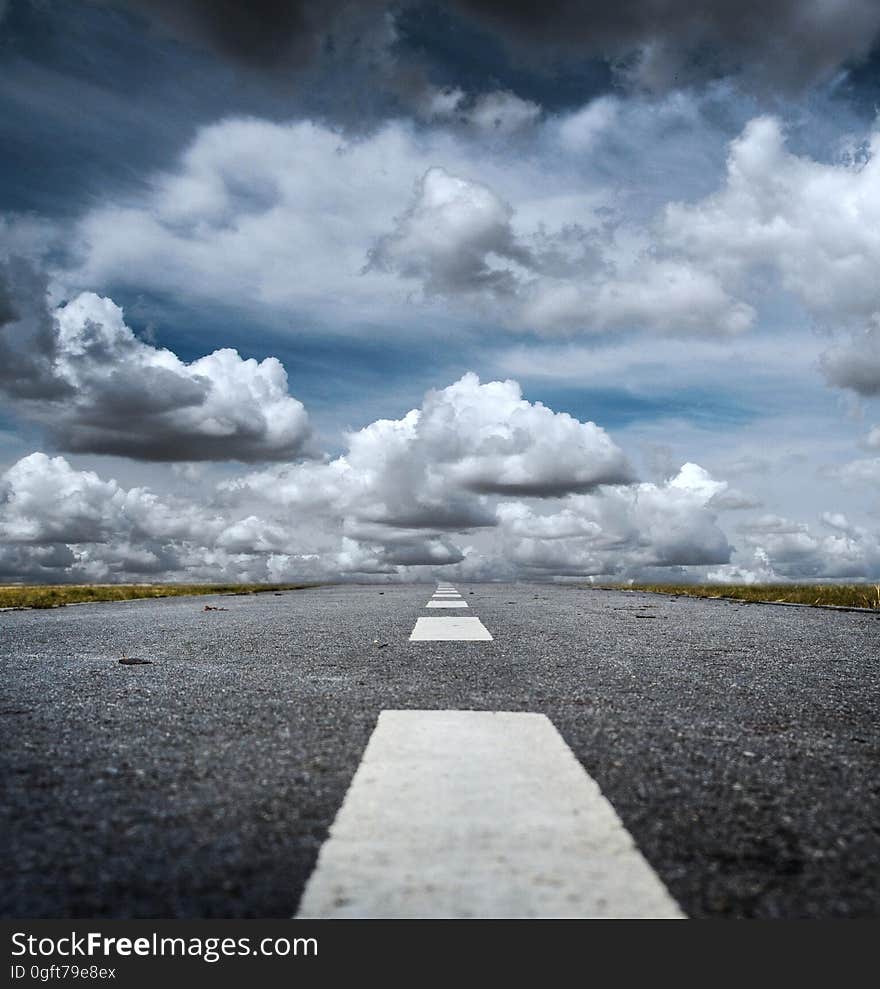 Gray Rolled Asphalt Road With Cumulus Clouds during Day