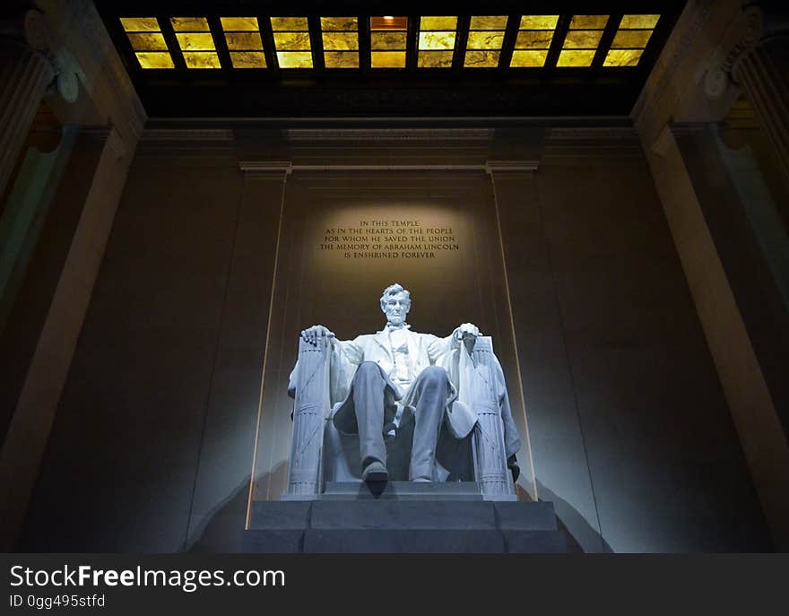 The statue of Abraham Lincoln at the Lincoln Memorial in Washington D.C.