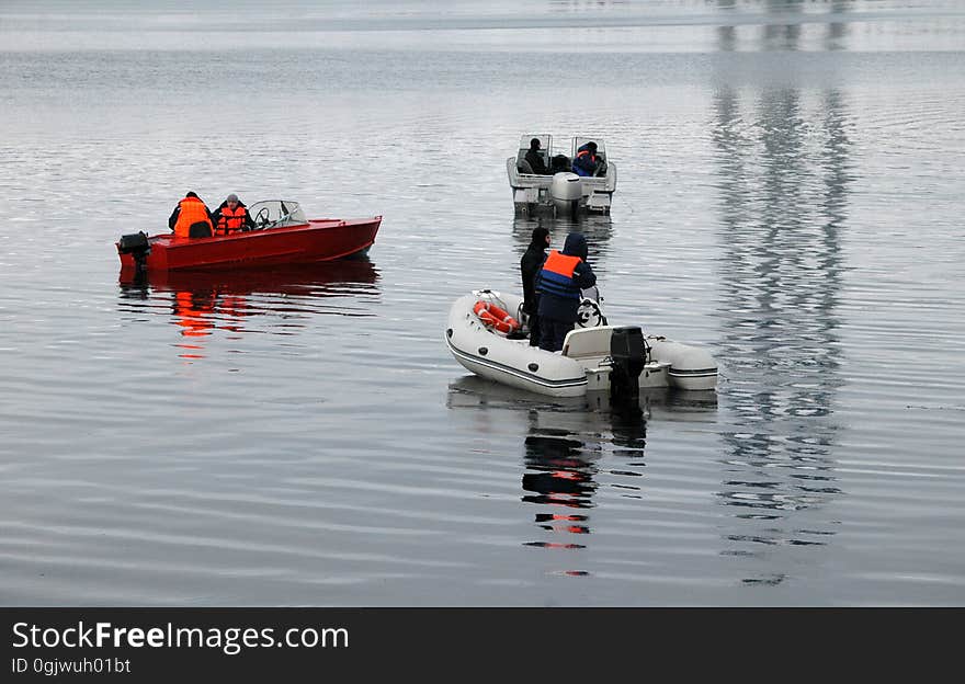 Lifeguards boats on the water in winter