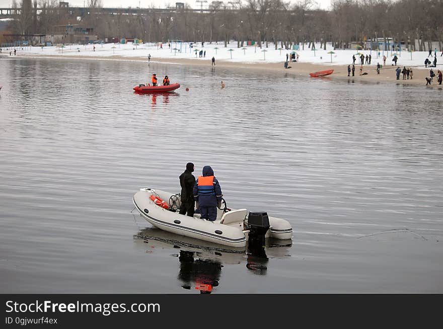 Lifeguards Boats On The Water In Winter