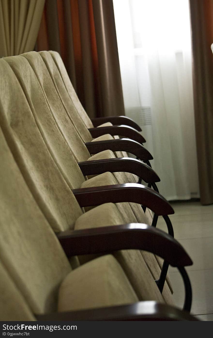 Empty armchairs in row in conference hall press-center. Empty armchairs in row in conference hall press-center