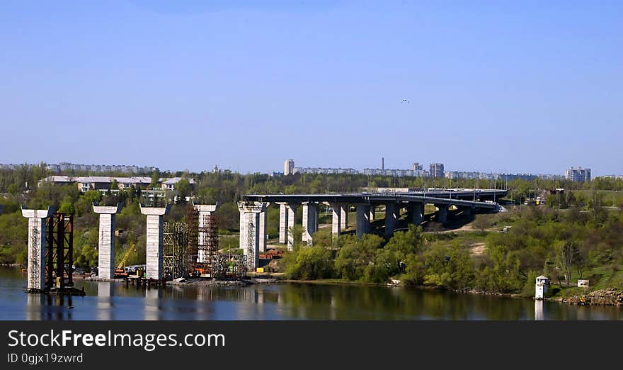 Construction Of The Bridge And Highway On River