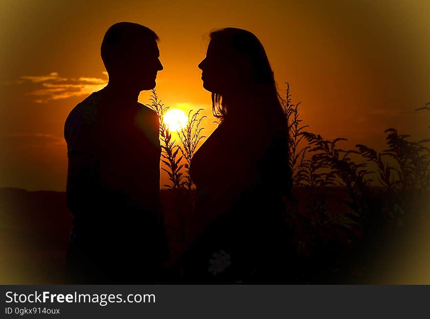 Silhouette of Man and Woman during Sunset