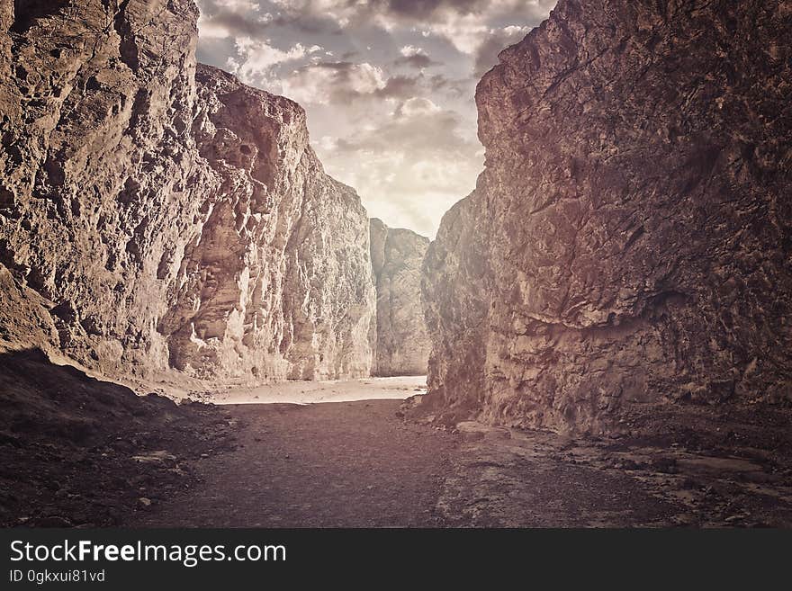 A view inside a stone canyon. A view inside a stone canyon.