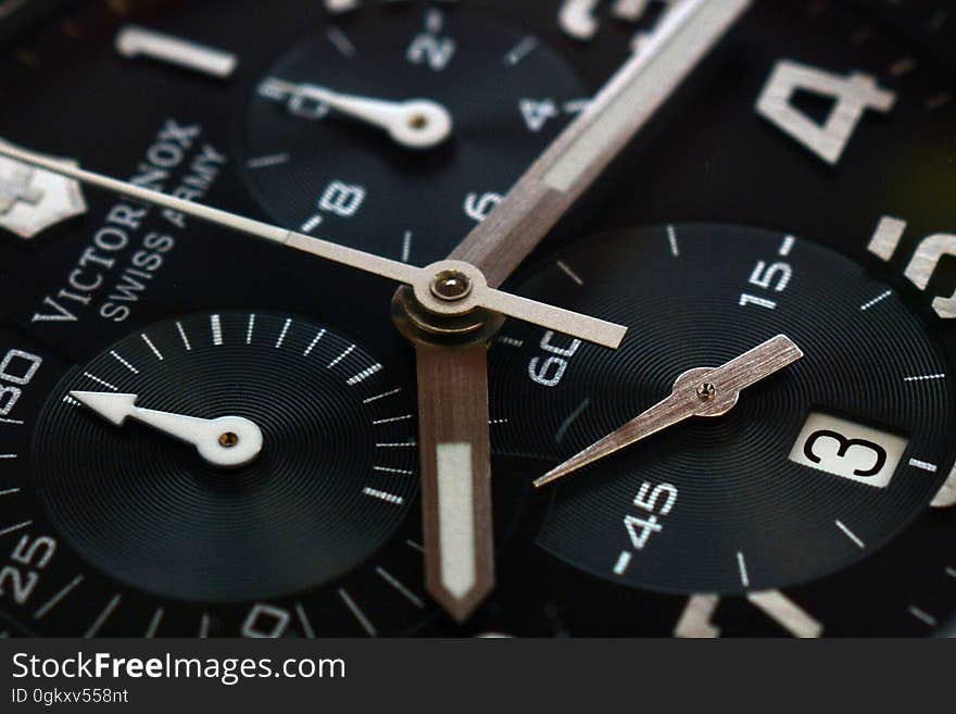 A close up of an analog men's watch. A close up of an analog men's watch.