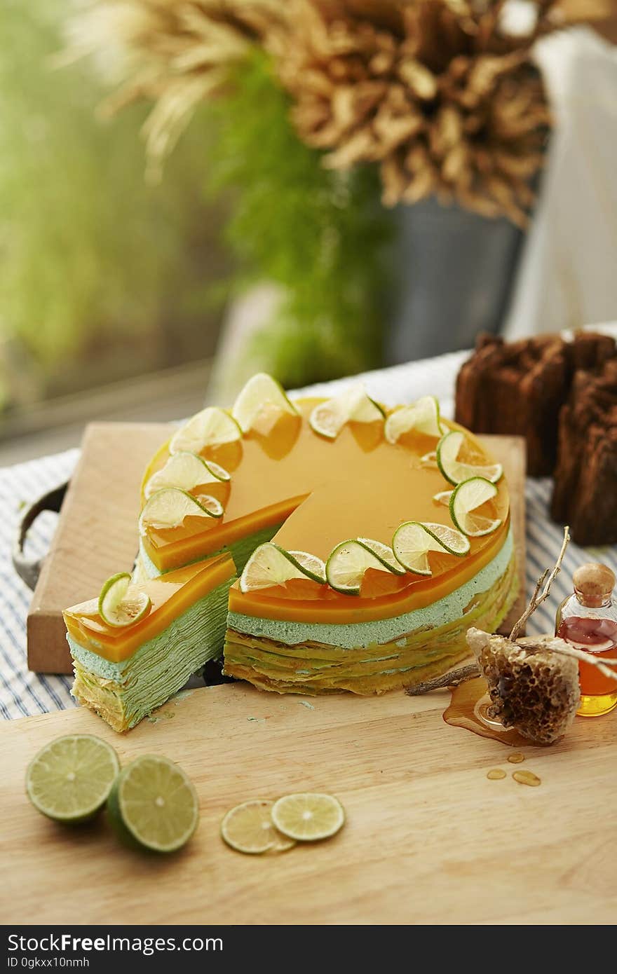 A sweet lime cake on a table.