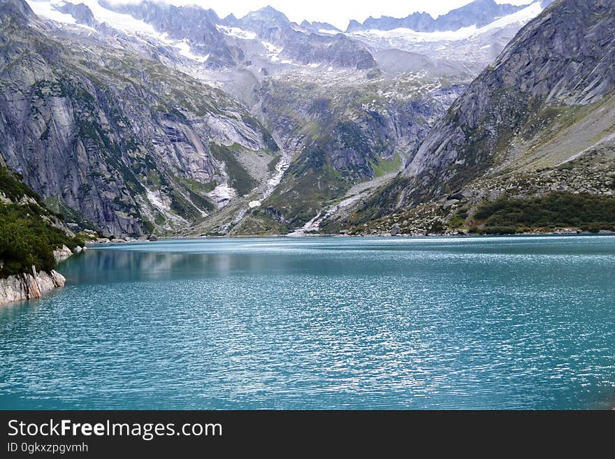 A view of a mountain lake coast.