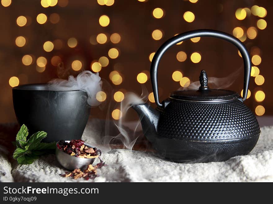 Close-up of Black Teapot