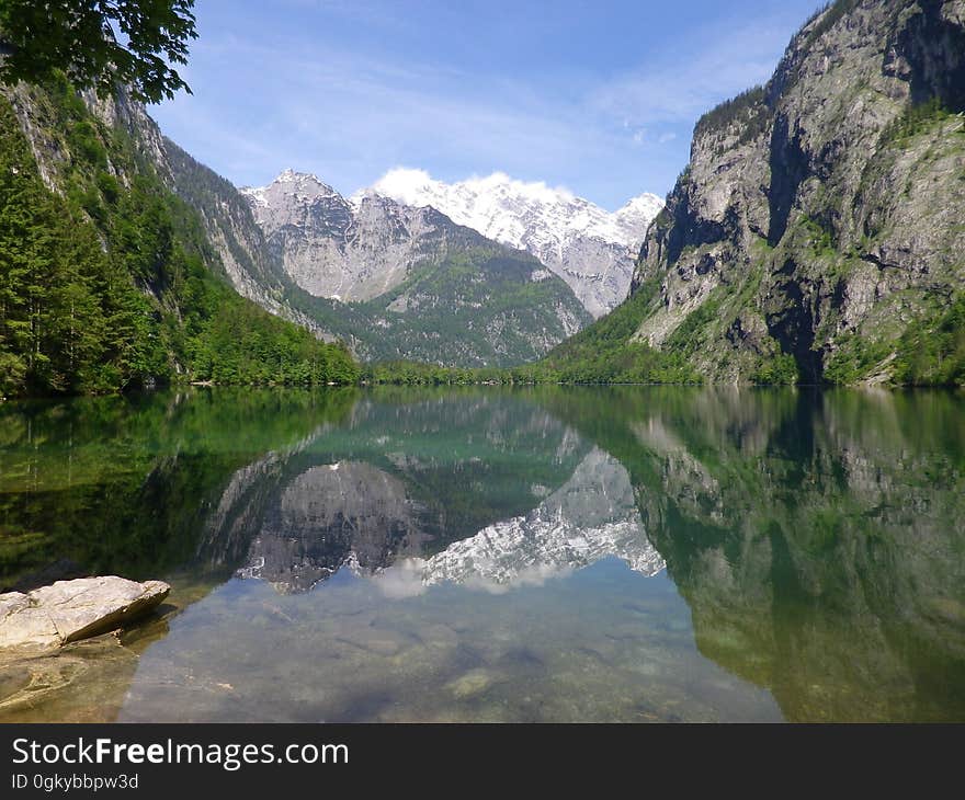 A mountain lake with still surface.