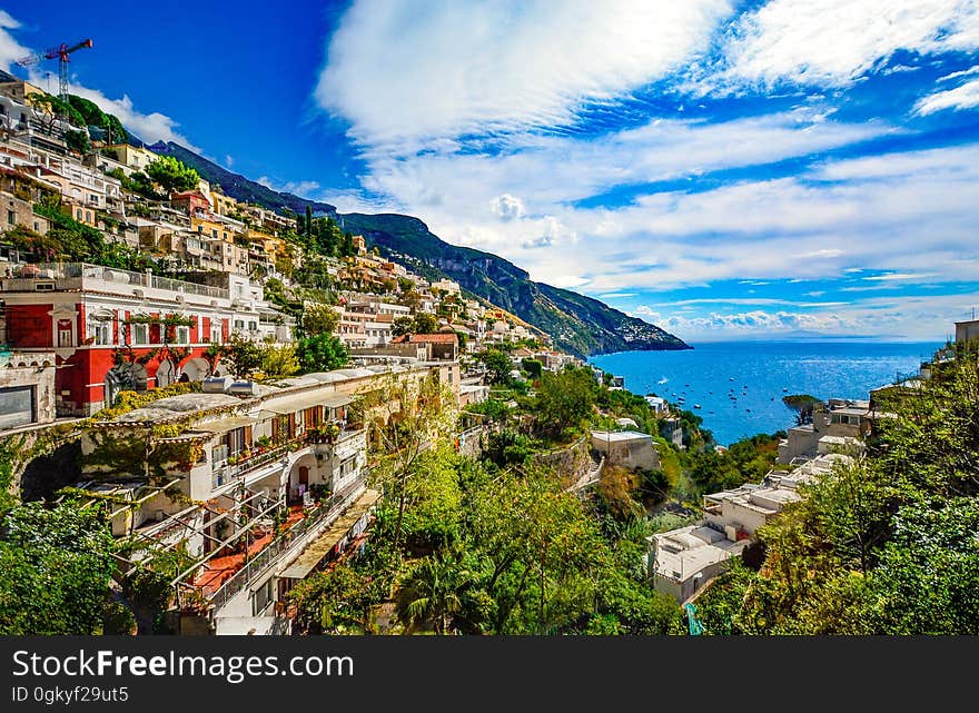 A panoramic view of the seacoast in Amalfi, Italy. A panoramic view of the seacoast in Amalfi, Italy.