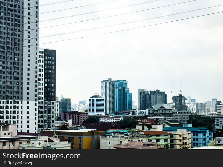 Skyscrapers and contemporary buildings in skyline of modern city,