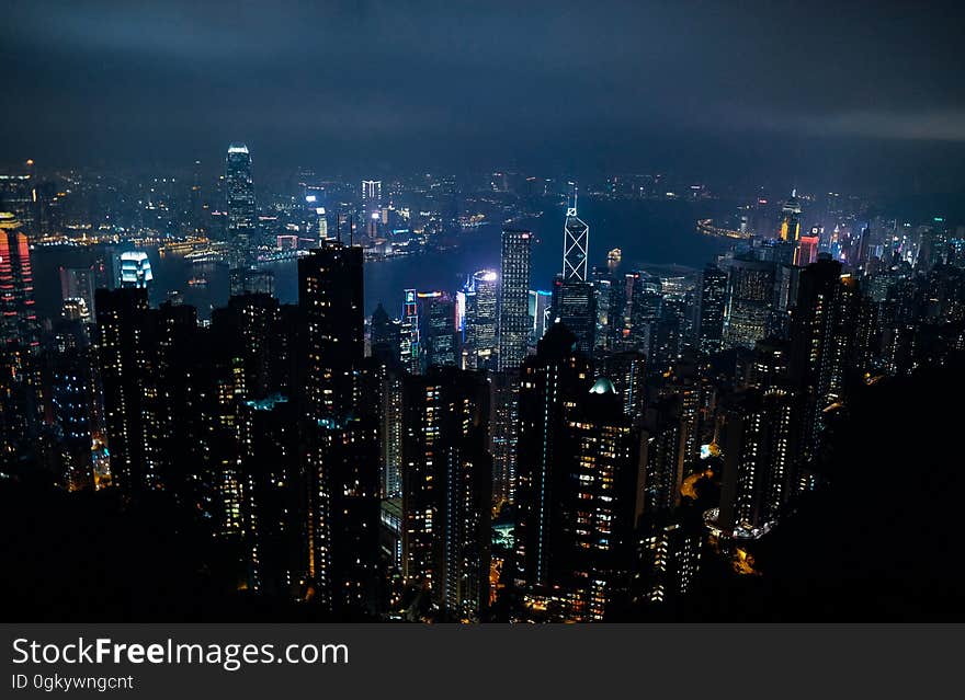 Hong Kong skyline at night.