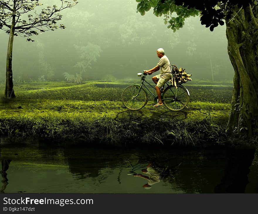 Person Riding on Bicycle on Green Grassfield during Daytime