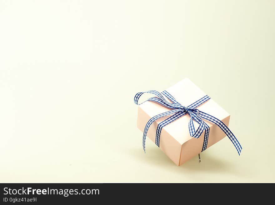 Blue White Ribbon on Pink Box