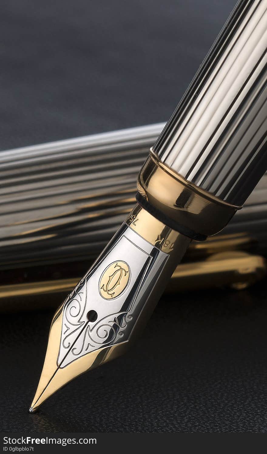 Close up of metal classic vintage fountain pen nub.