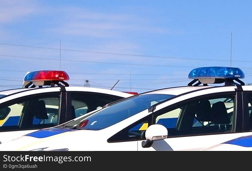 Police Cars With Sirens Red And Blue Color