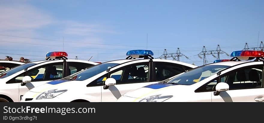 Police Cars With Sirens Red And Blue Color