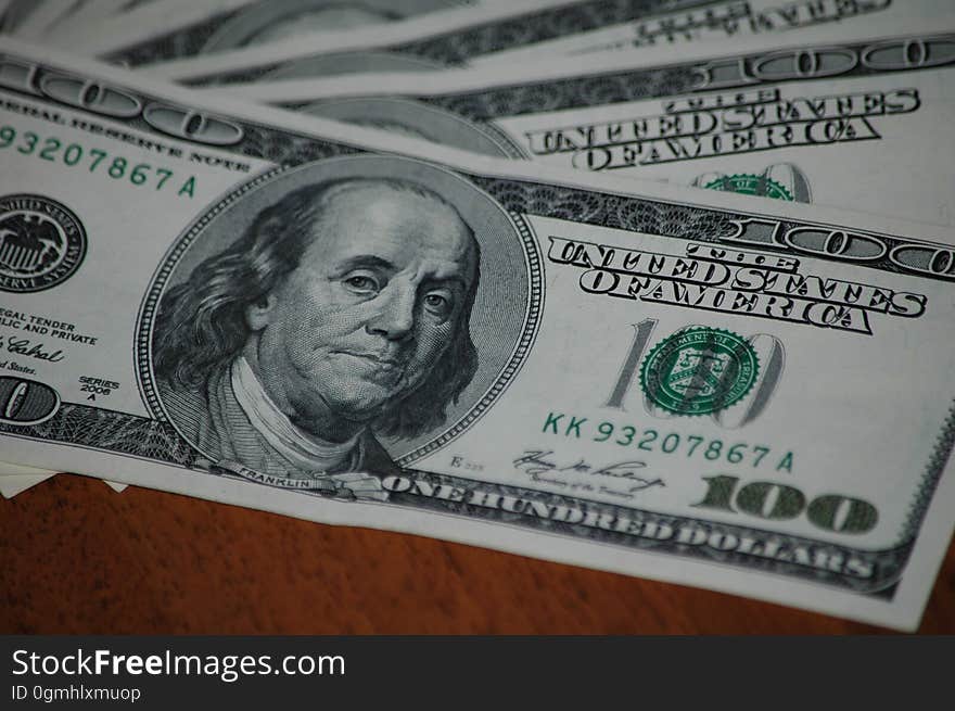 American dollars close up. Bill of one hundred dollars. American dollars close up. Bill of one hundred dollars