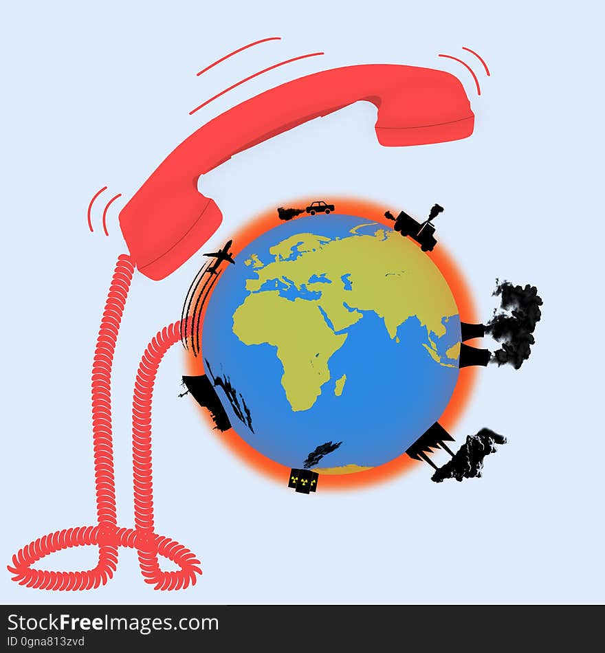 Illustration of earth alarming about industrial pollution of the earth. Illustration of earth alarming about industrial pollution of the earth