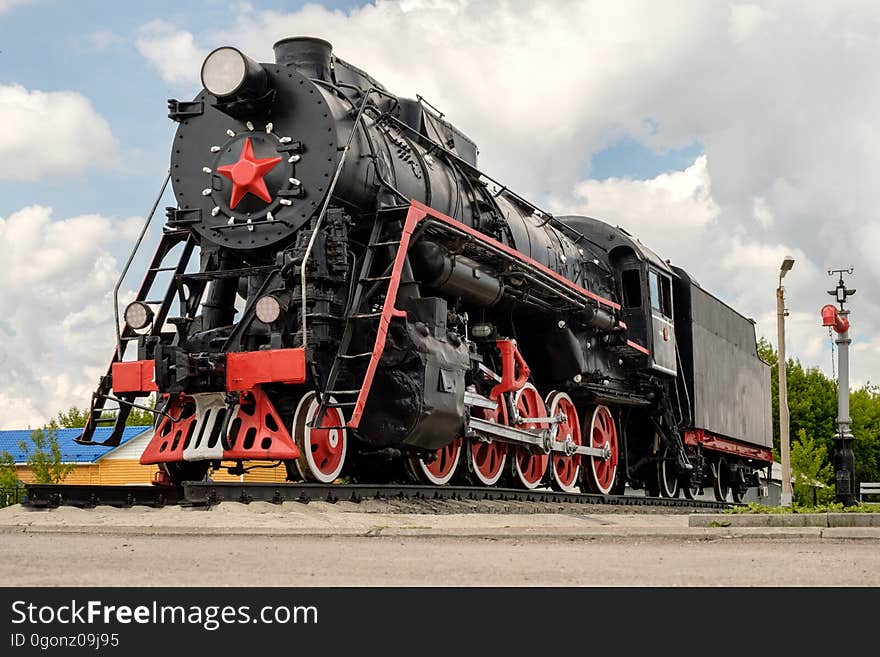 Soviet locomotive red star in front