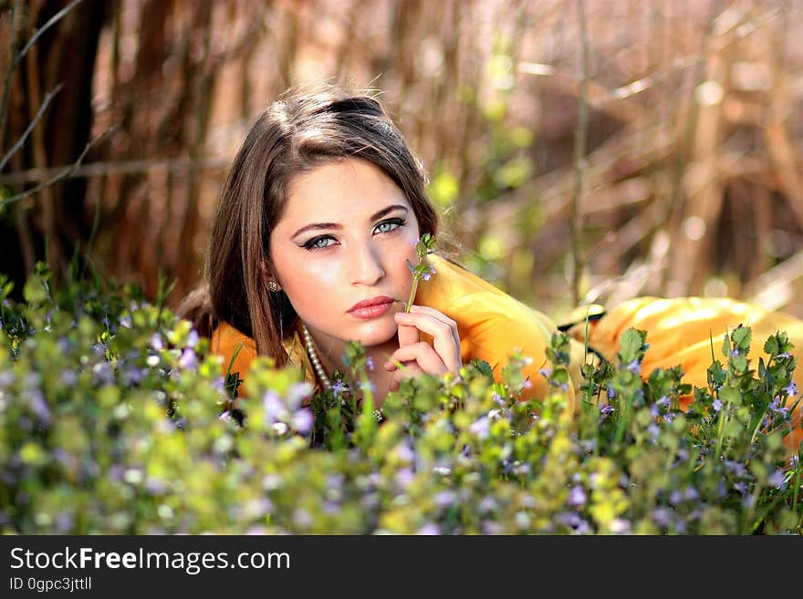 Beauty, Yellow, Flower, Girl