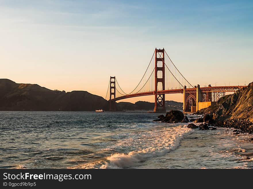 Sea, Bridge, Sky, Sunset