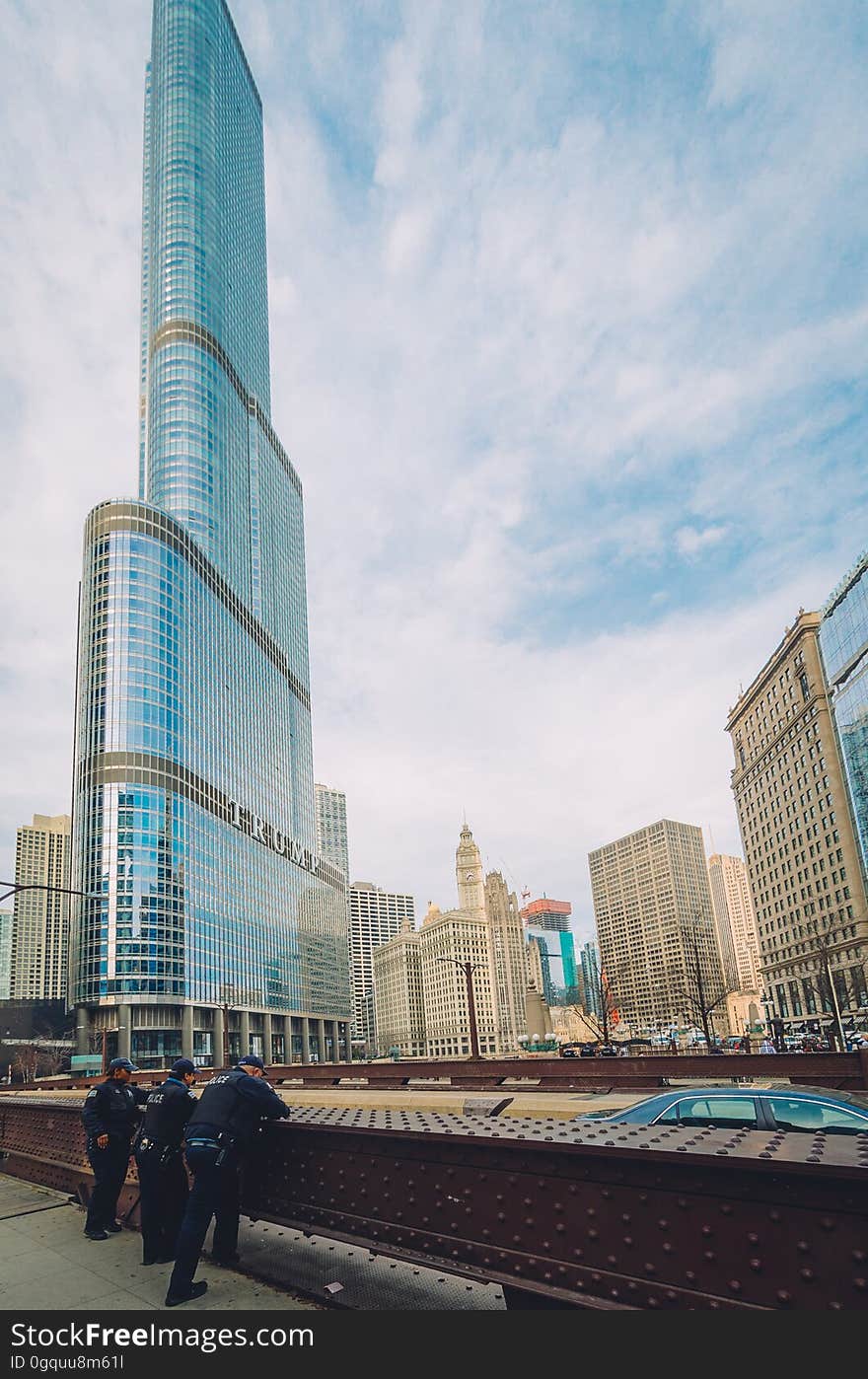 The Trump hotel and other buildings in Chicago, Illinois. The Trump hotel and other buildings in Chicago, Illinois.