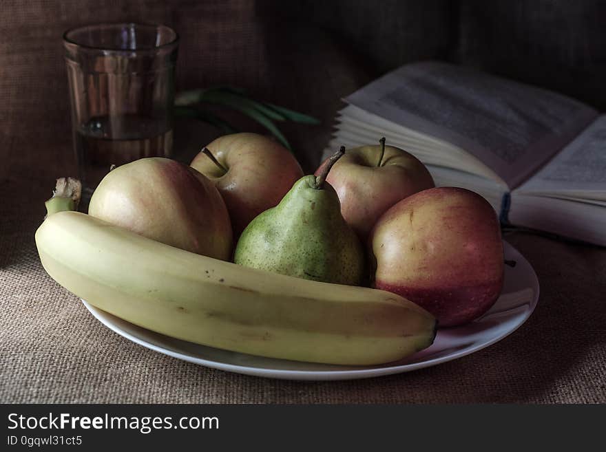 Still life with apples pear and banana